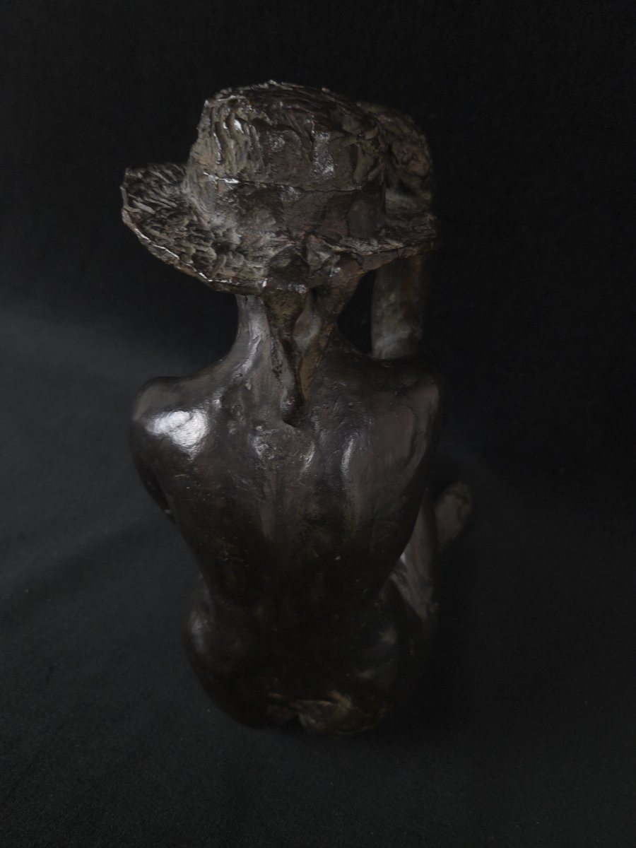 Josée Jaclin (1947) - Bronze - Femme Assise Au Chapeau-photo-3
