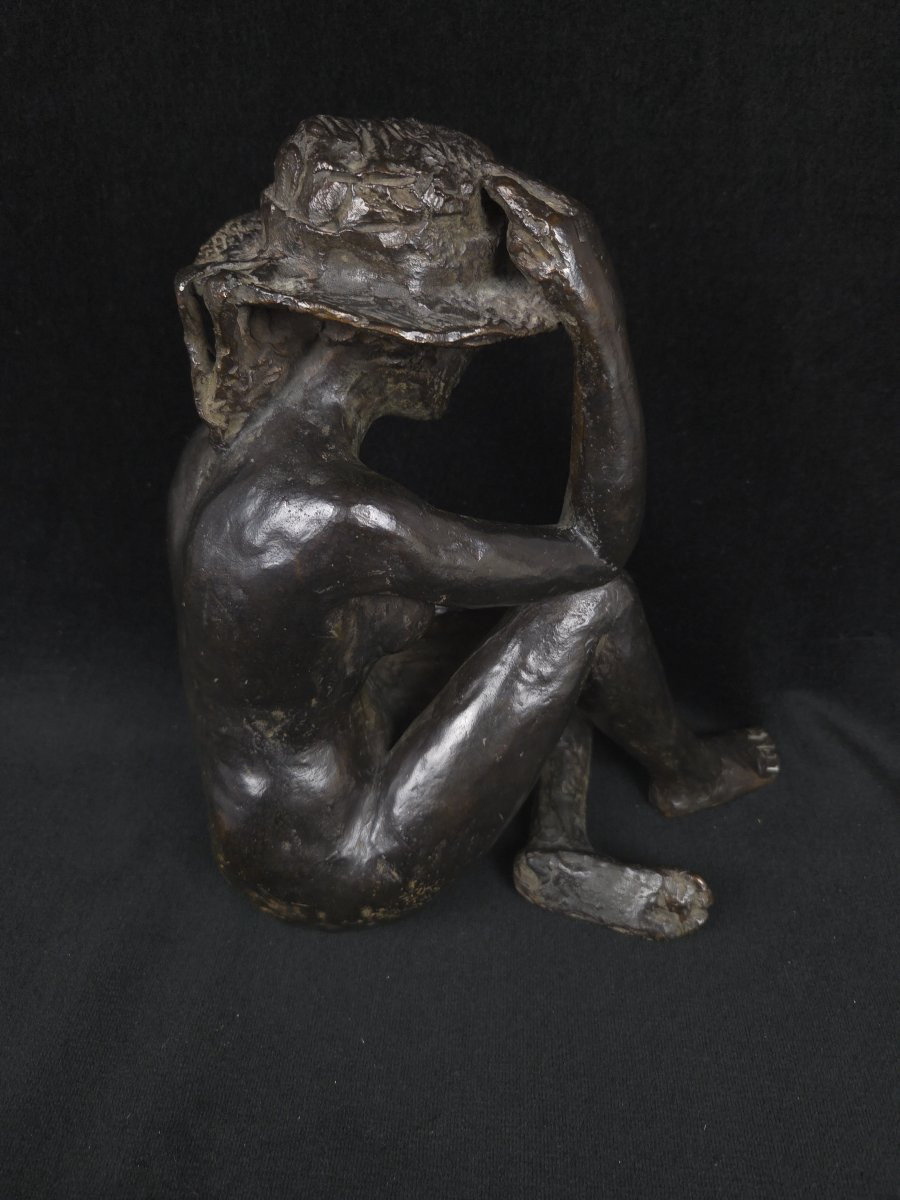 Josée Jaclin (1947) - Bronze - Femme Assise Au Chapeau-photo-4