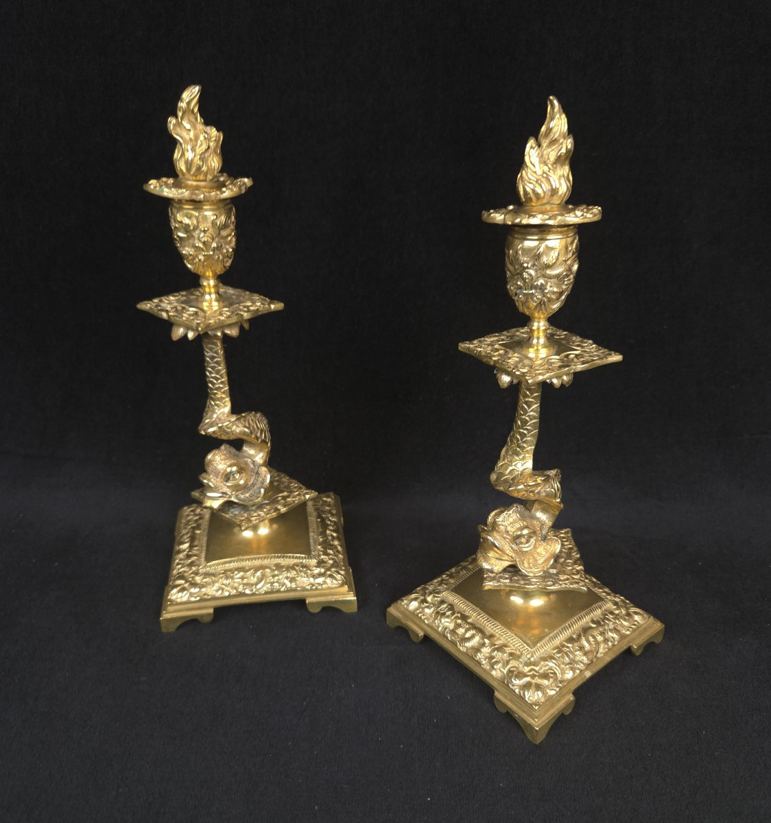 Pair Of Gilt Bronze Dolphin Candlesticks (19th Century)