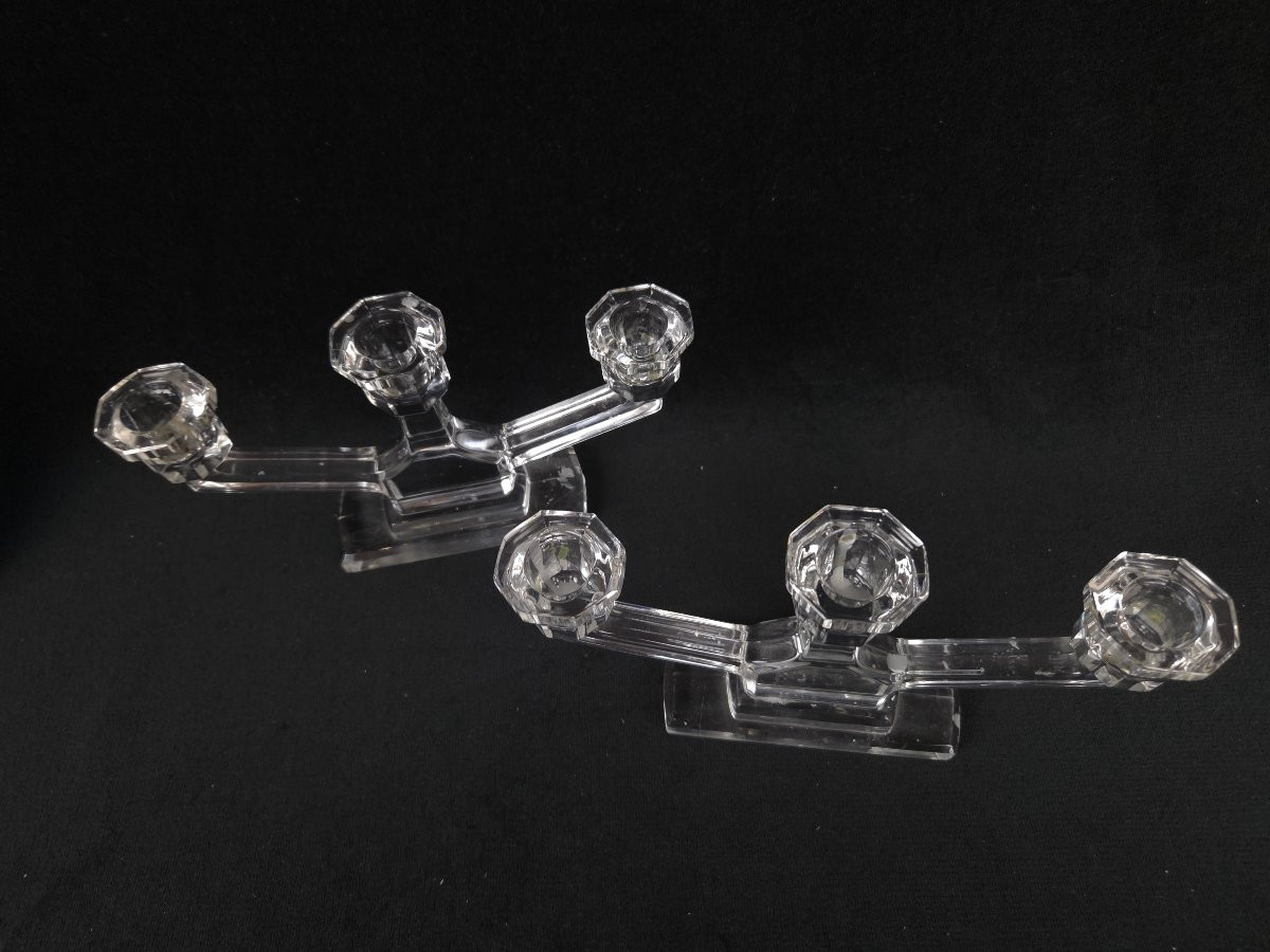 Pair Of Crystal Candlesticks From Val Saint Lambert (20th Century)-photo-4