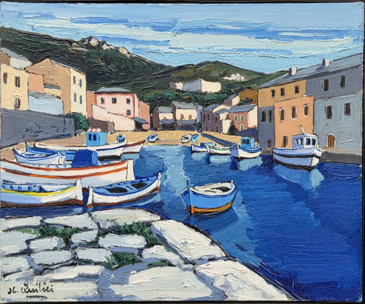 Jean‑Claude Quilici (1941) - Huile sur toile - Le Port de Centuri - Corse-photo-3