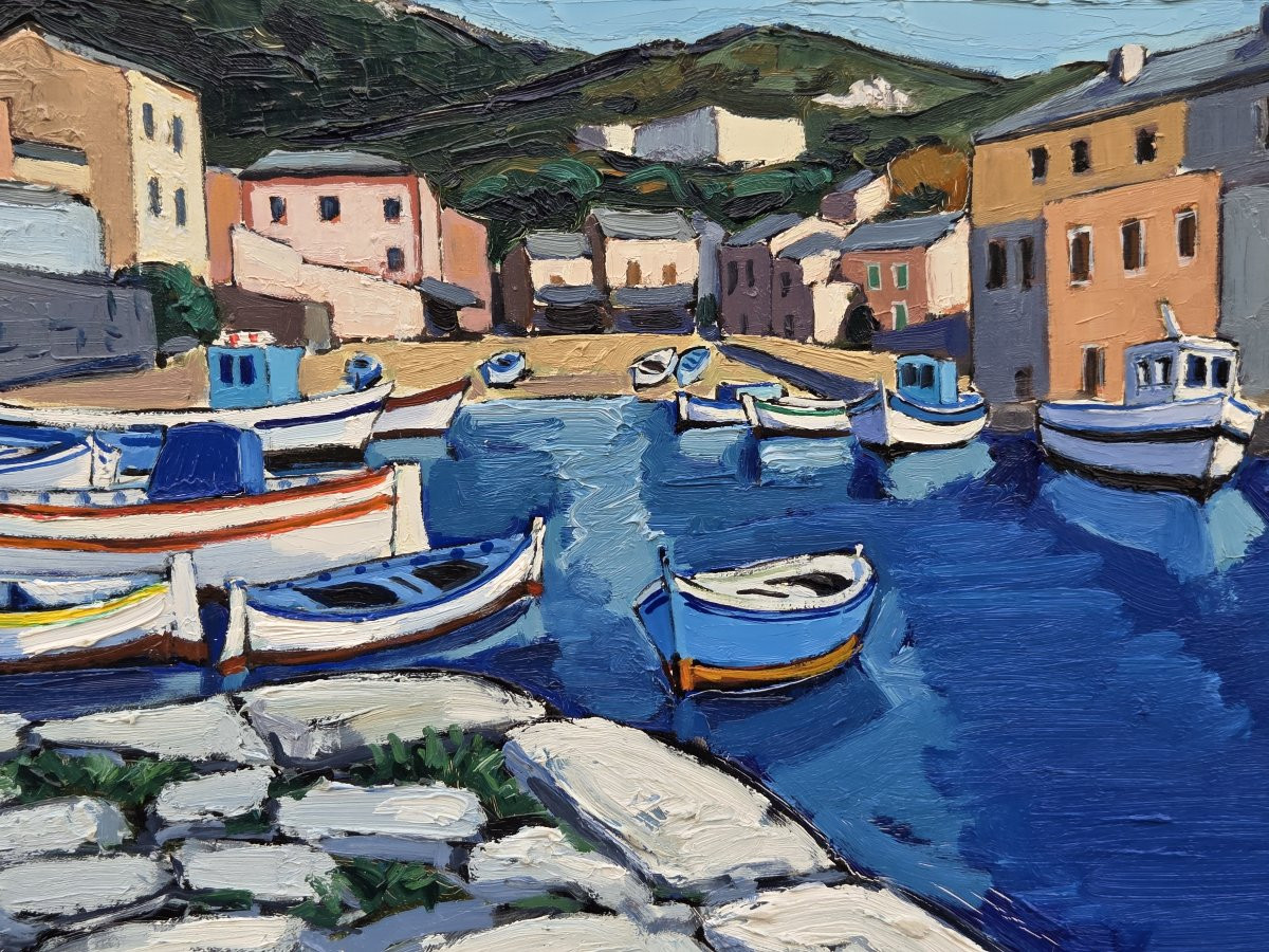 Jean‑Claude Quilici (1941) - Huile sur toile - Le Port de Centuri - Corse-photo-1