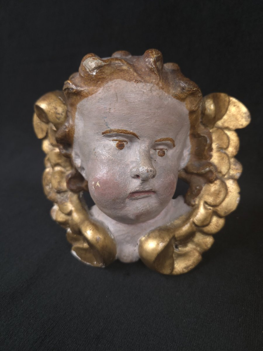 Paire d'anges ou putti en bois sculpté (XIXe siècle)-photo-4