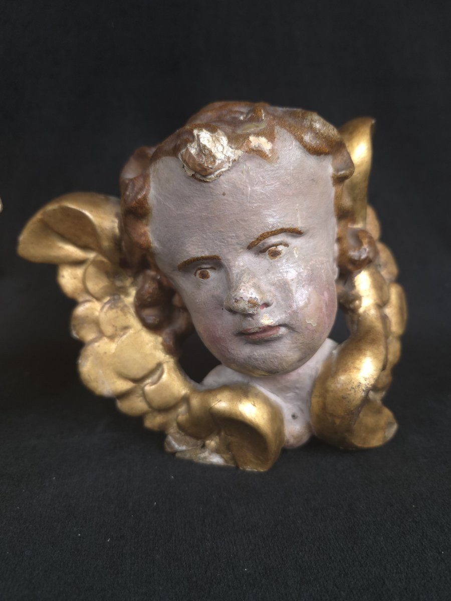 Paire d'anges ou putti en bois sculpté (XIXe siècle)-photo-1