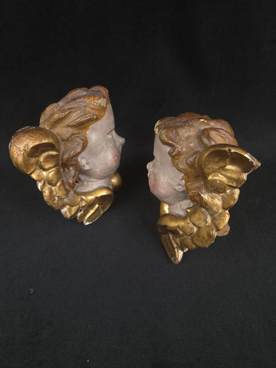 Paire d'anges ou putti en bois sculpté (XIXe siècle)-photo-2