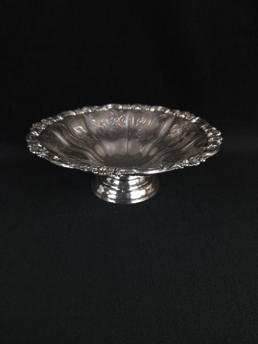 Silver-plated Metal Fruit Bowl On A Stand - Rococo Style (19th Century)-photo-3