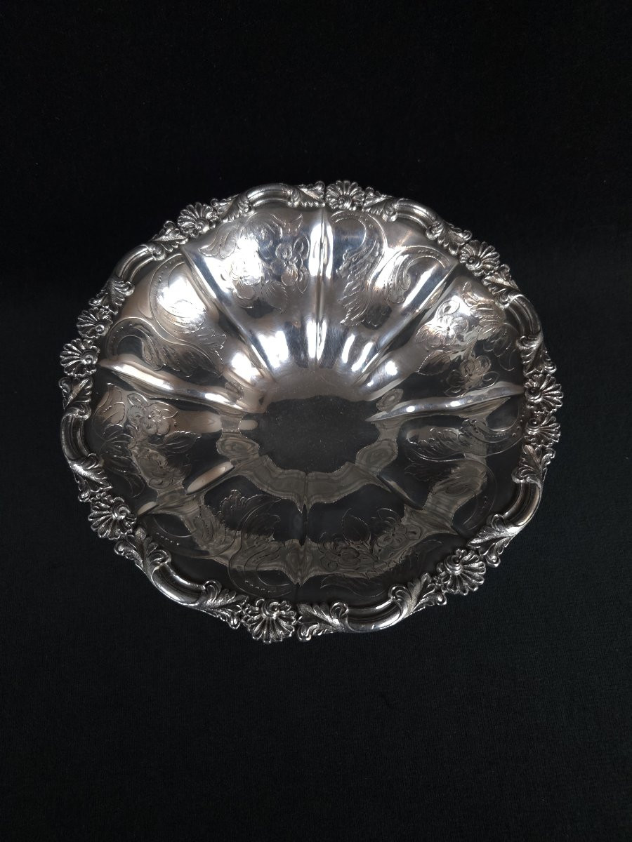 Silver-plated Metal Fruit Bowl On A Stand - Rococo Style (19th Century)-photo-4