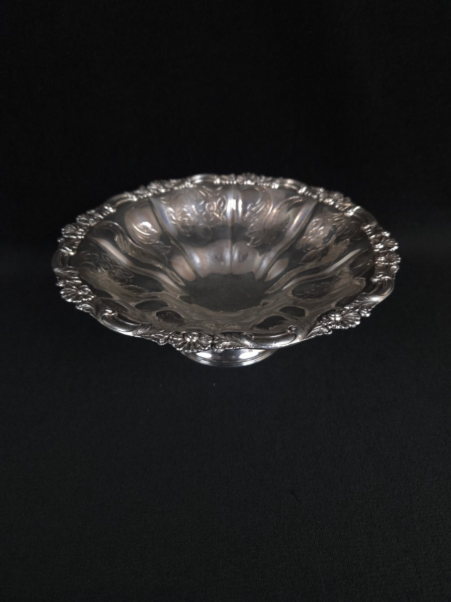Silver-plated Metal Fruit Bowl On A Stand - Rococo Style (19th Century)-photo-1