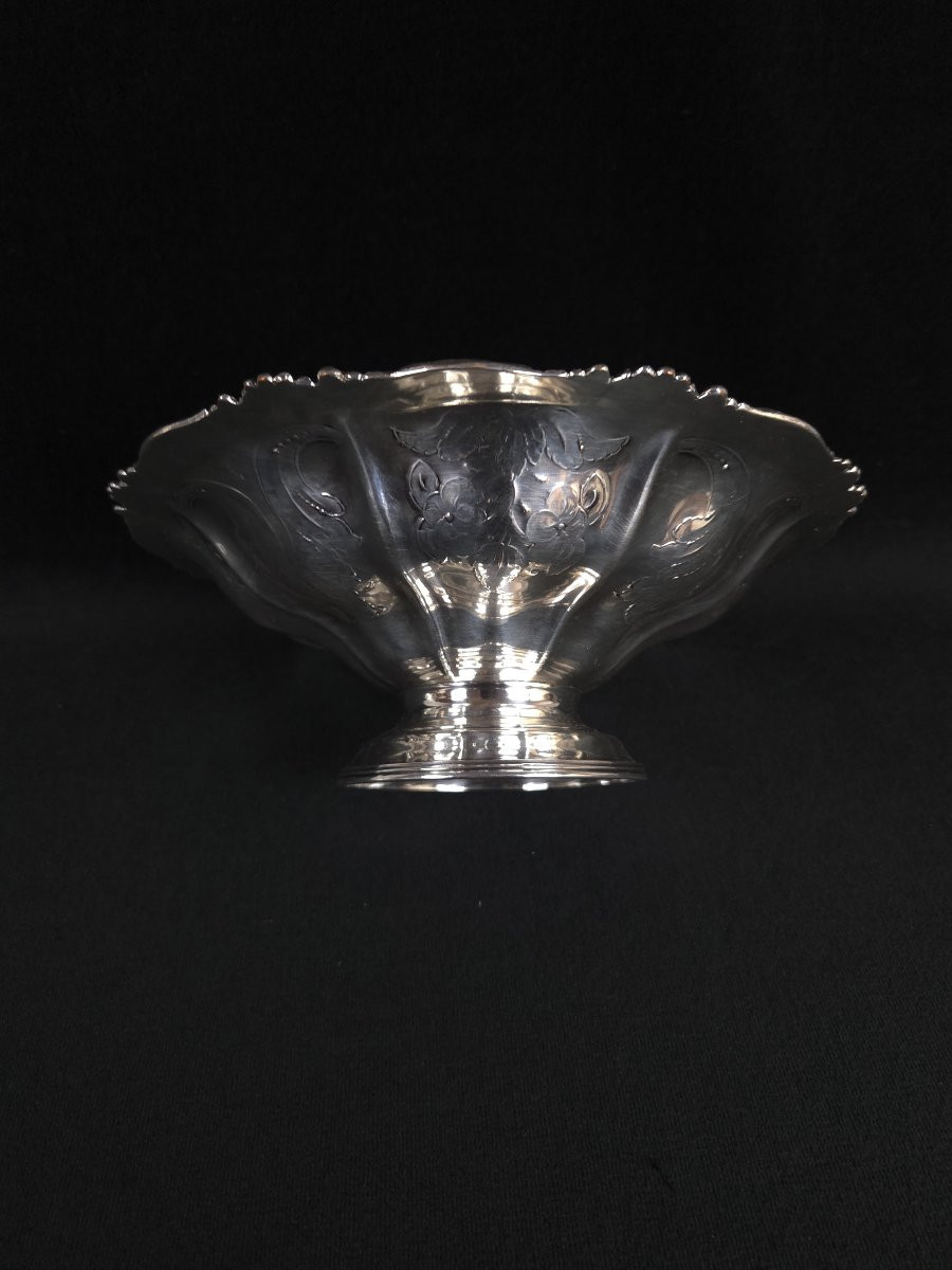 Silver-plated Metal Fruit Bowl On A Stand - Rococo Style (19th Century)-photo-2