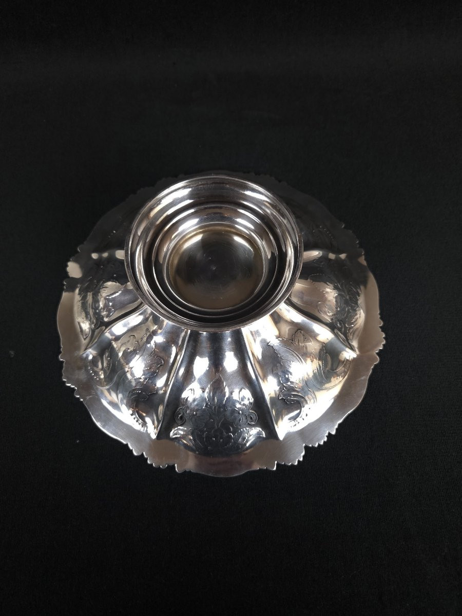 Silver-plated Metal Fruit Bowl On A Stand - Rococo Style (19th Century)-photo-3