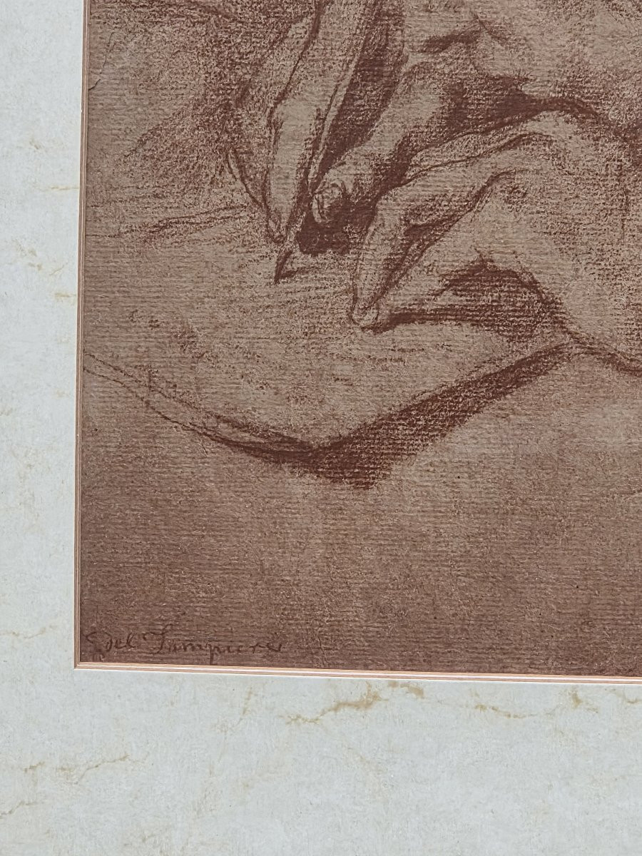 Dessin à la sanguine - Homme écrivant - Ecole italienne-photo-3