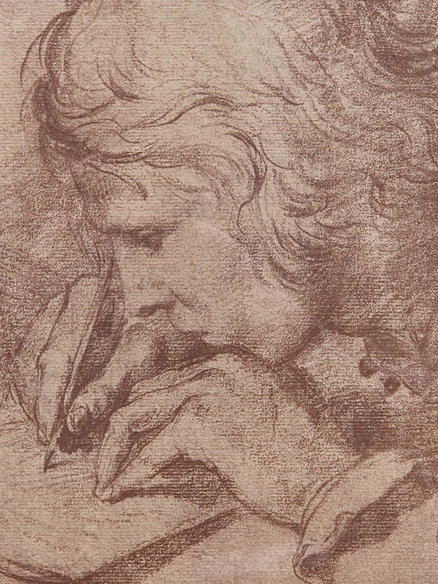 Dessin à la sanguine - Homme écrivant - Ecole italienne-photo-4