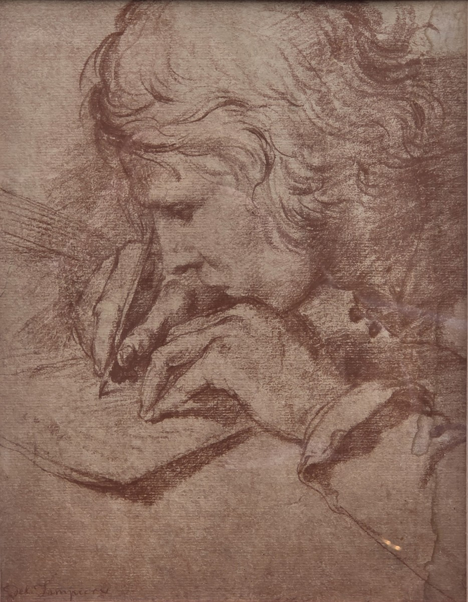 Dessin à la sanguine - Homme écrivant - Ecole italienne