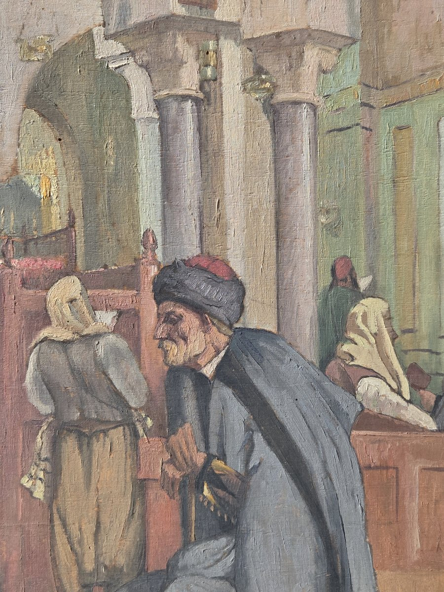 Maurice Bismouth (1891-1965) - Huile sur bois - Personnages à la Synagogue de Tunis-photo-4