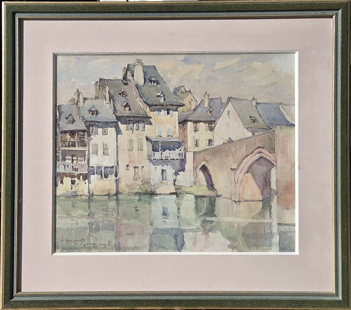 Aquarelle sur papier - Le Ponr Vieux et les Quais d'Espalion (Aveyron) -photo-2