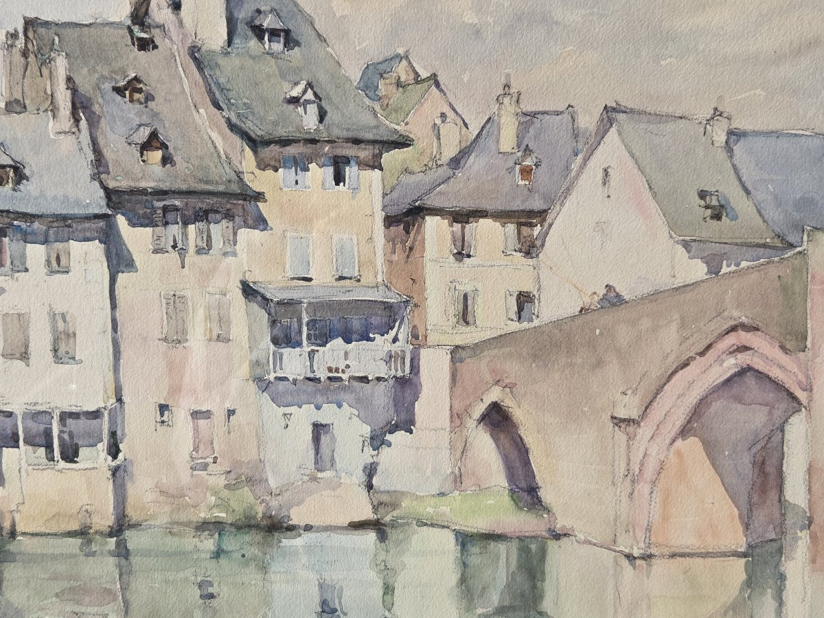 Aquarelle sur papier - Le Ponr Vieux et les Quais d'Espalion (Aveyron) -photo-4