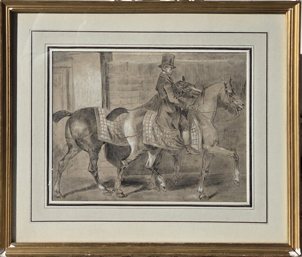 Dessin - Cavalier au manège - Ecole de Constantin GUYS (XIXe siècle)-photo-2