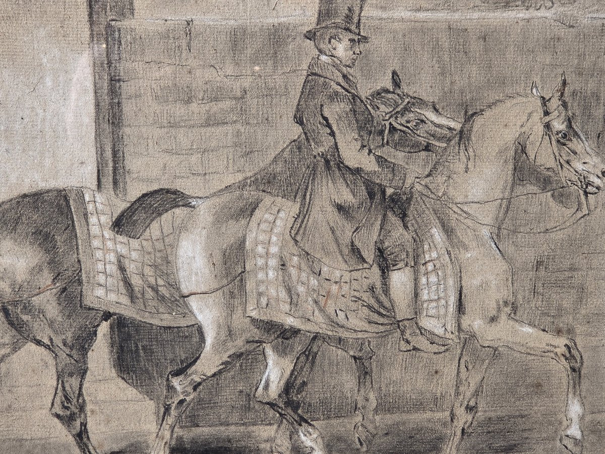 Dessin - Cavalier au manège - Ecole de Constantin GUYS (XIXe siècle)-photo-3