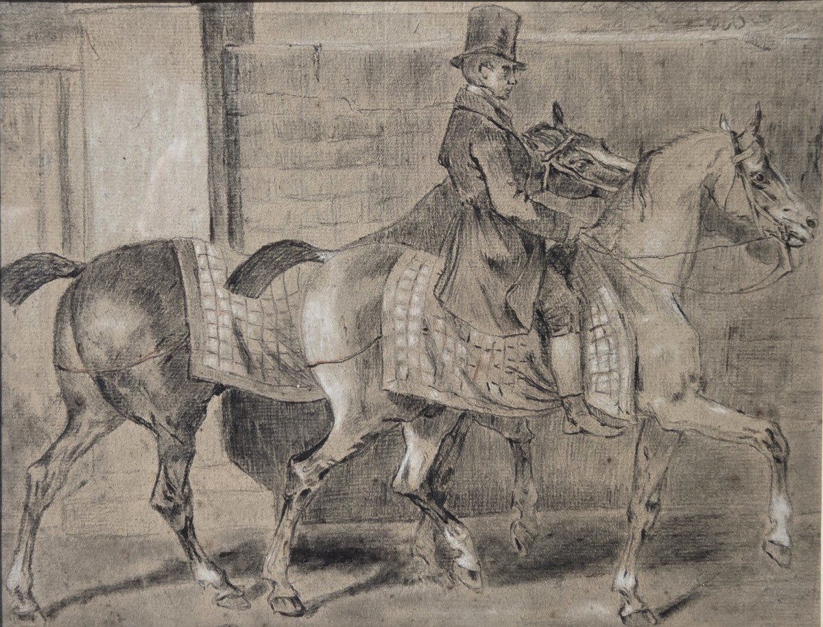 Dessin - Cavalier au manège - Ecole de Constantin GUYS (XIXe siècle)