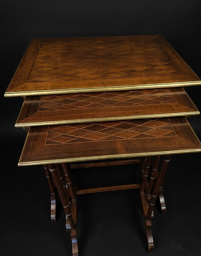 Nesting Tables In Marquetry Wood - Louis XVI Style (20th Century)-photo-2