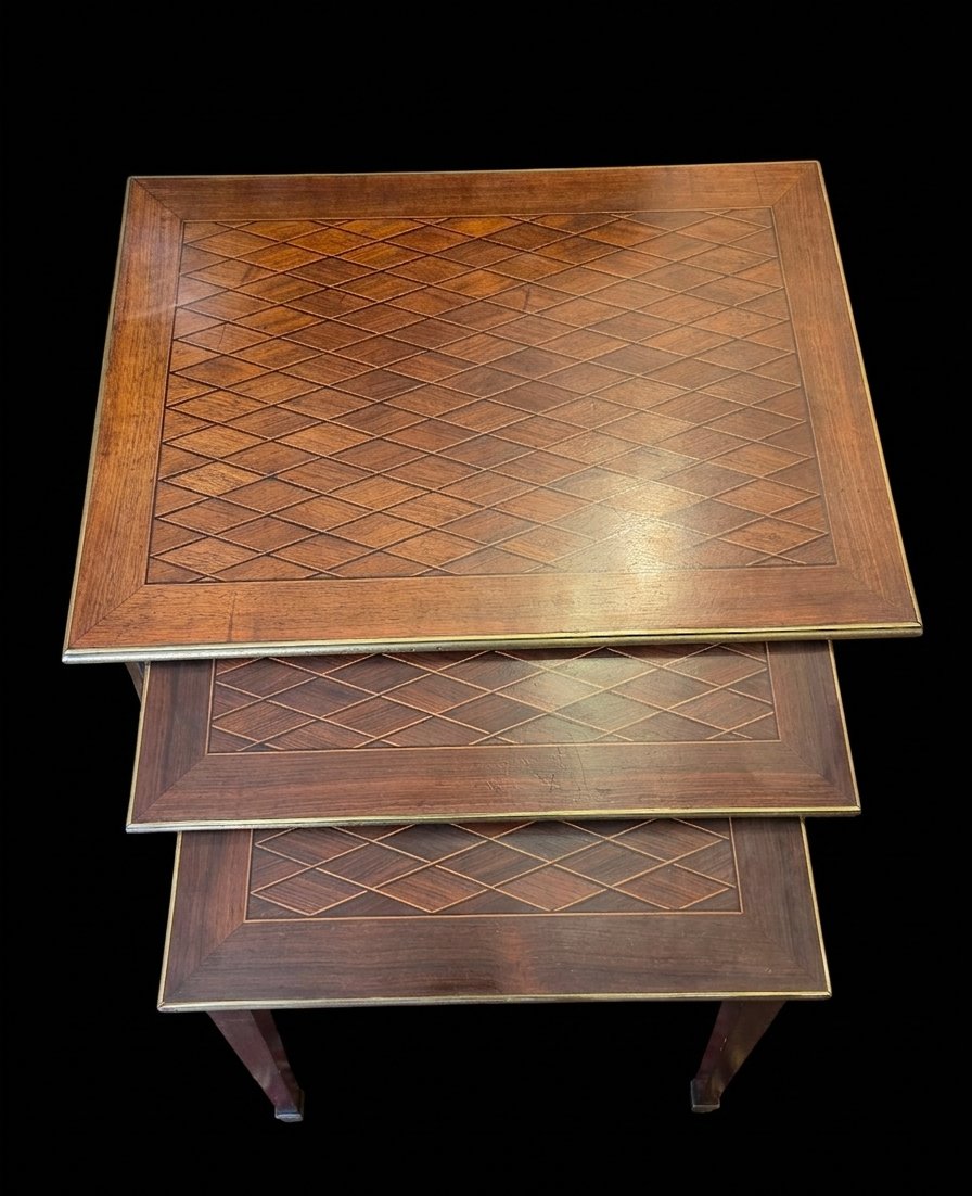 Nesting Tables In Marquetry Wood - Louis XVI Style (20th Century)-photo-3
