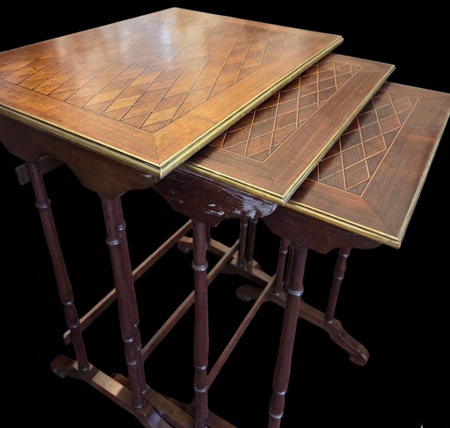 Nesting Tables In Marquetry Wood - Louis XVI Style (20th Century)-photo-4