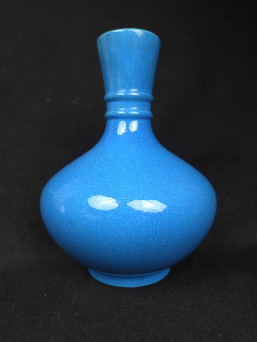 Vase en porcelaine émaillée bleu turquoise - XXe siècle-photo-2