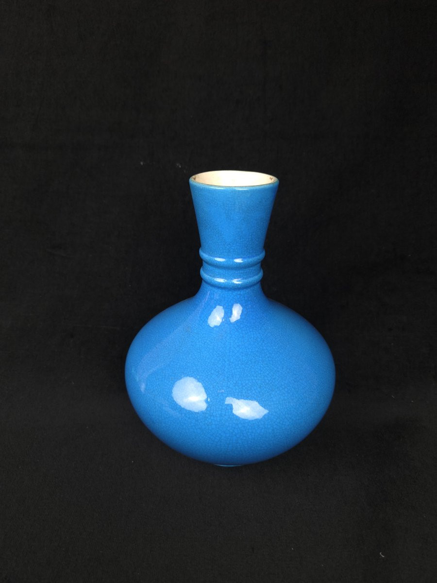 Vase en porcelaine émaillée bleu turquoise - XXe siècle-photo-3