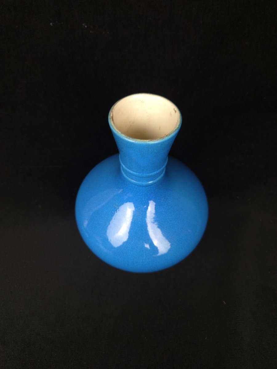 Vase en porcelaine émaillée bleu turquoise - XXe siècle-photo-4