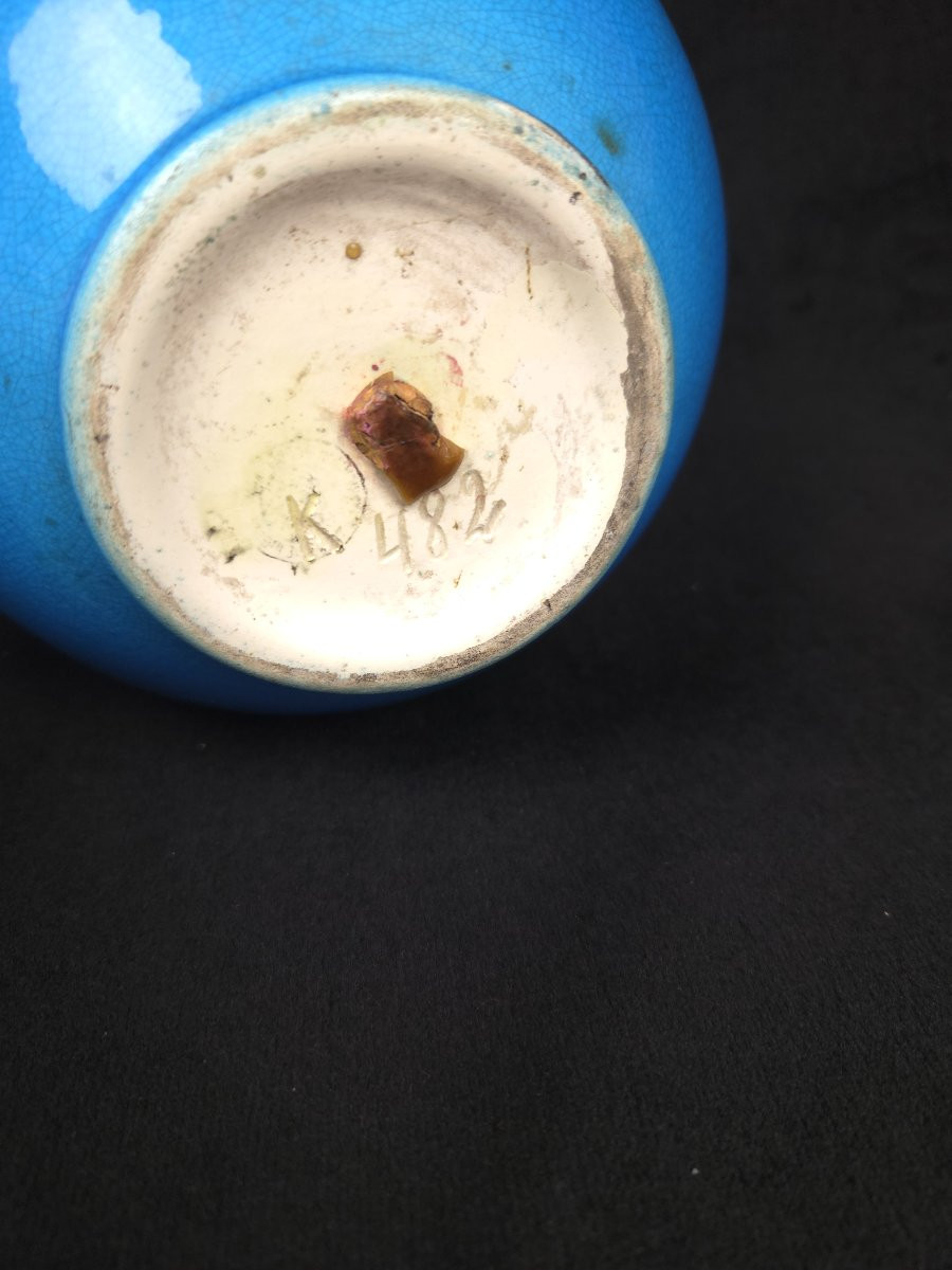 Vase en porcelaine émaillée bleu turquoise - XXe siècle-photo-1