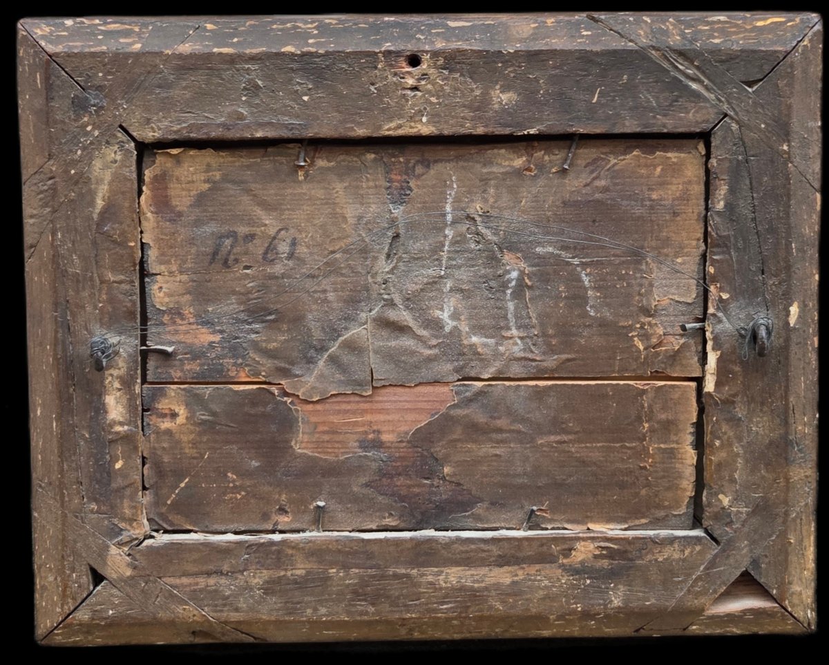 Huile sur bois - Bord de mer à la tour fortifiée - XIXe siècle-photo-1