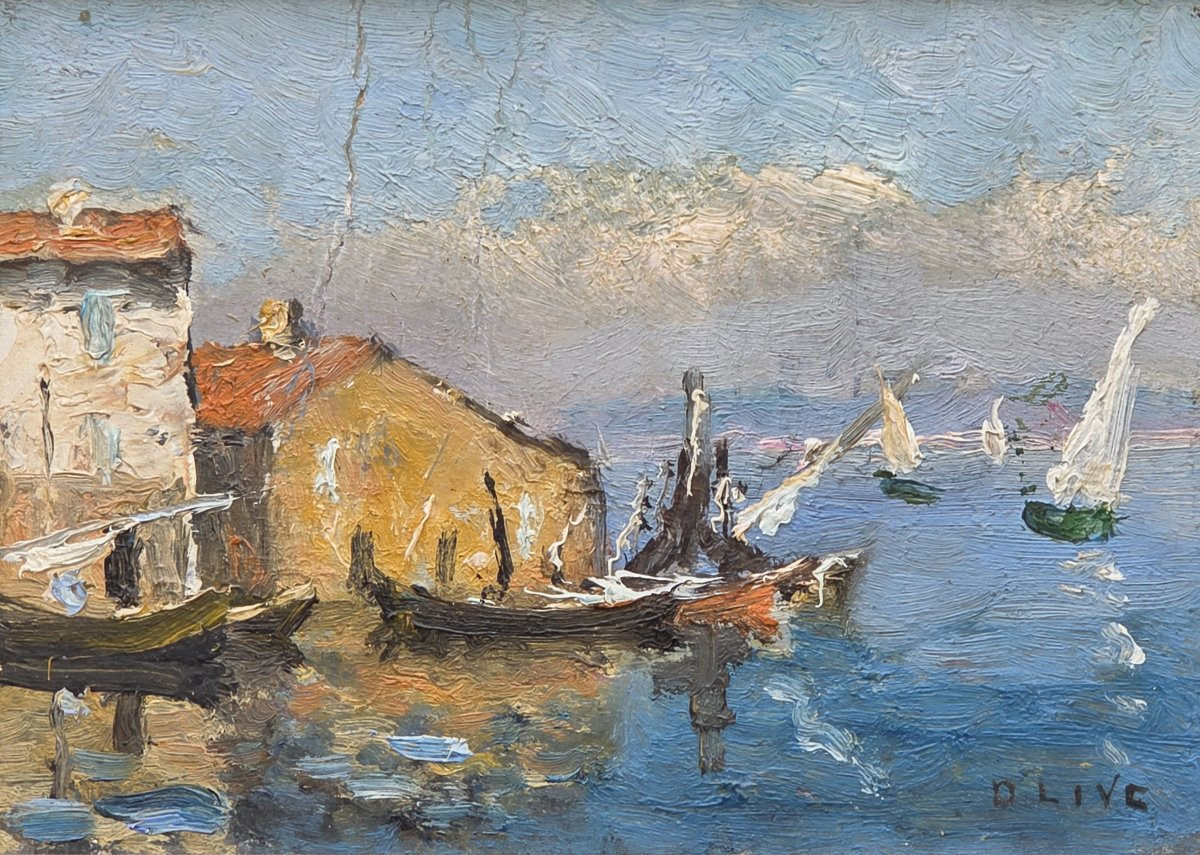 Oil On Wood - Marine Des Martigues - Henri Olive Known As Olive Des Martigues (xix-xxth Century)-photo-3