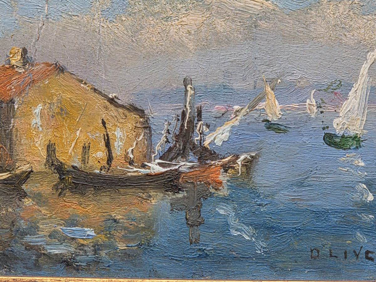 Oil On Wood - Marine Des Martigues - Henri Olive Known As Olive Des Martigues (xix-xxth Century)-photo-4