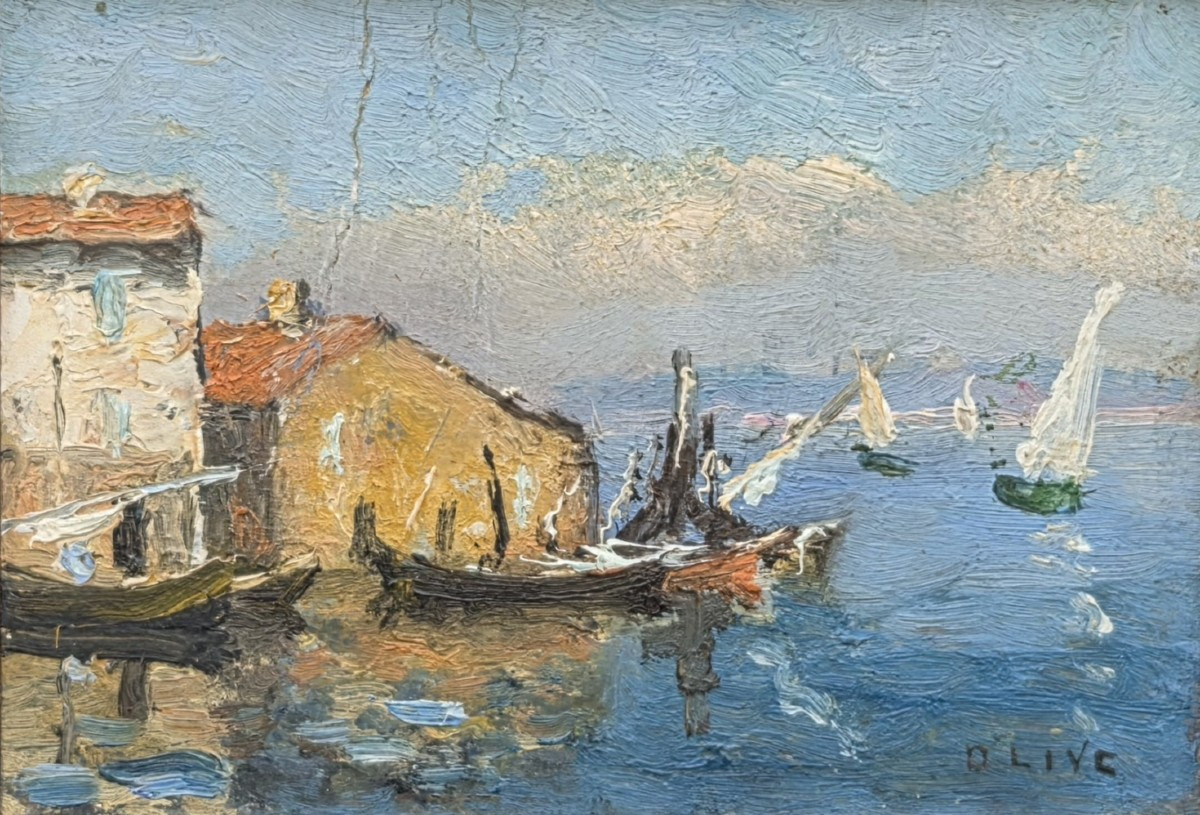 Oil On Wood - Marine Des Martigues - Henri Olive Known As Olive Des Martigues (xix-xxth Century)