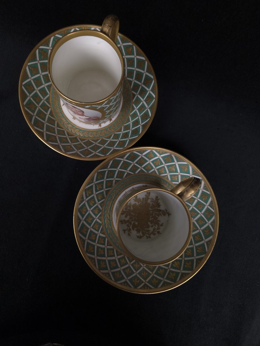 Paire de tasses en leurs soucoupes en porcelaine - Napoléon Ier et Joséphine (XIXe siècle) -photo-3