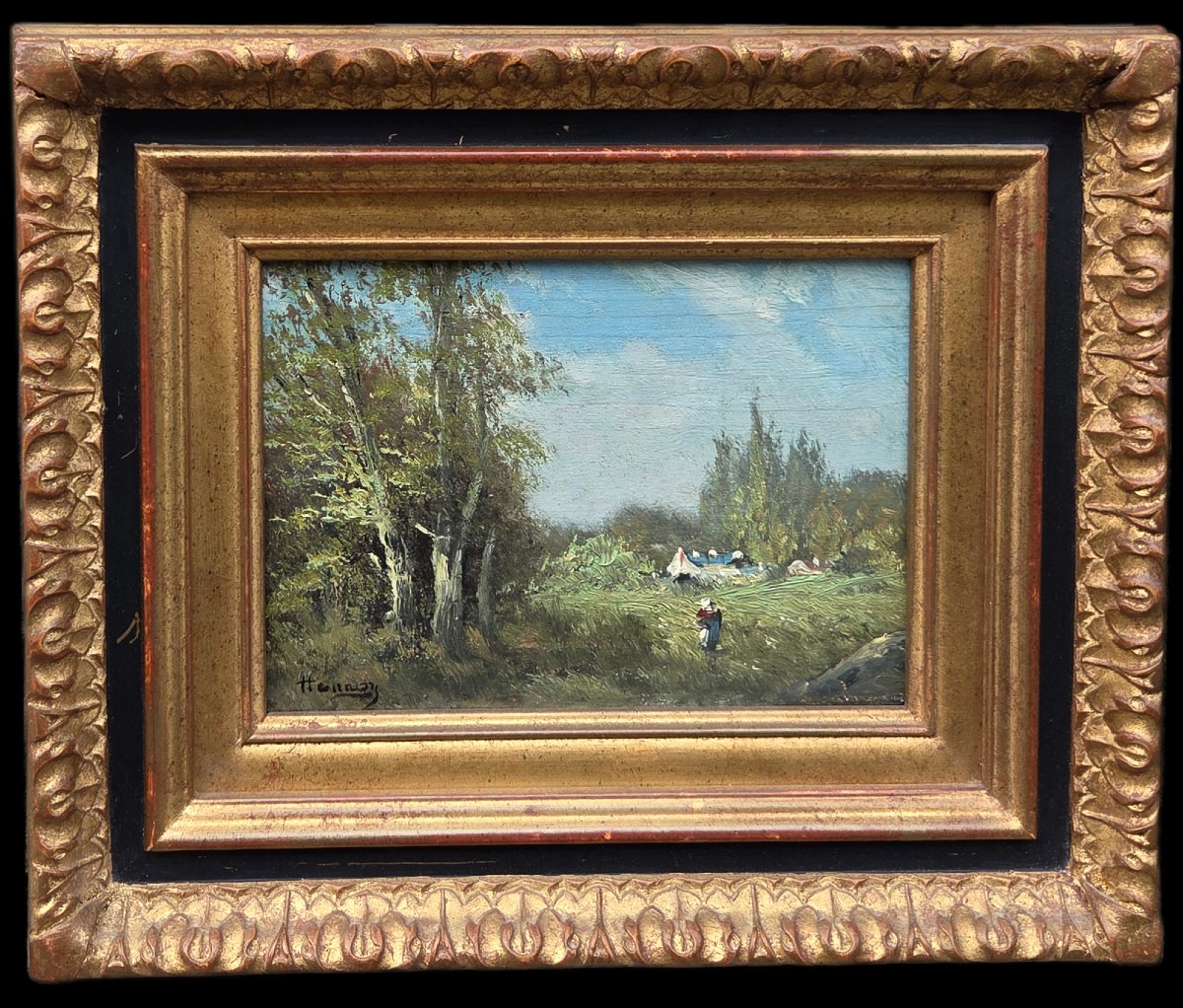 Oil On Panel - Animated Country Landscape - 20th Century-photo-2