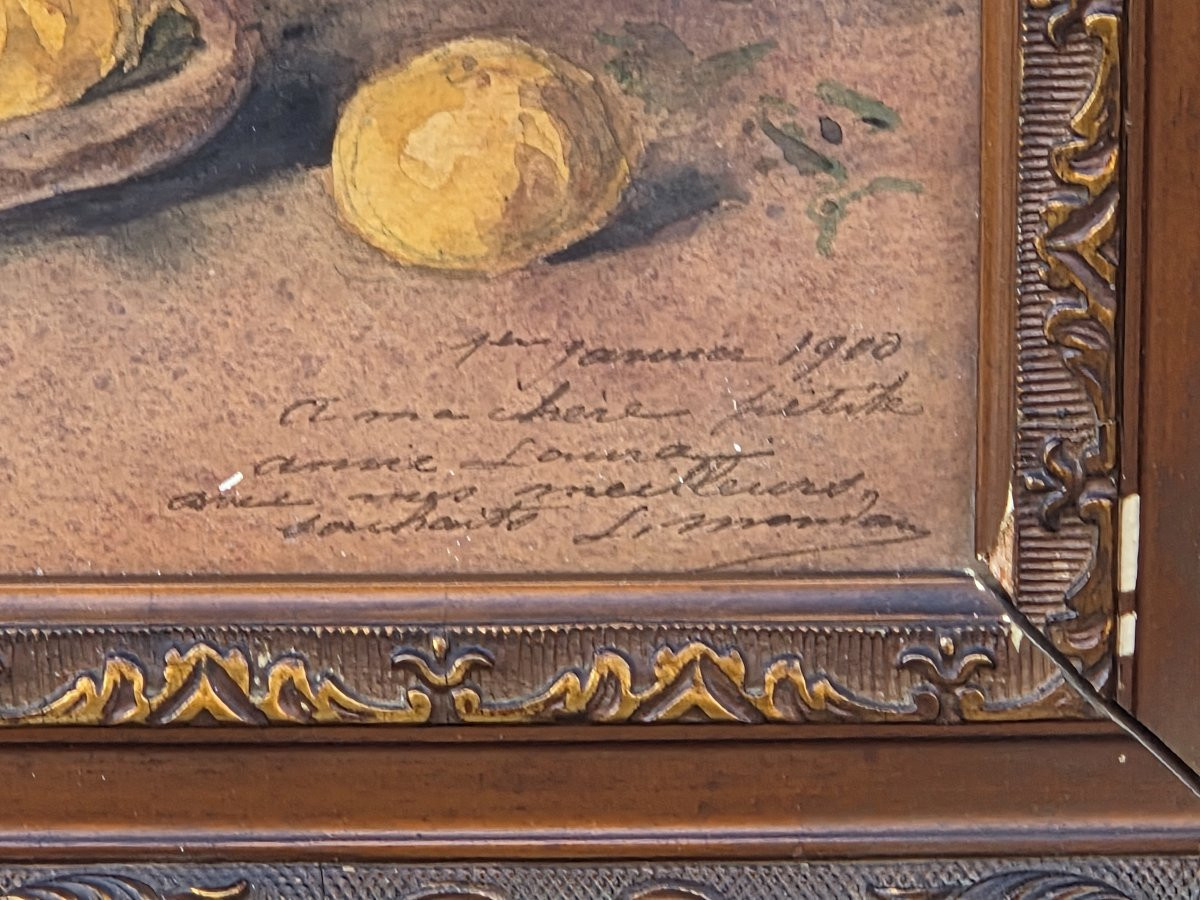 Léon Mondan (1852-1913) - Aquarelle - Nature morte aux citrons et aux roses -photo-4