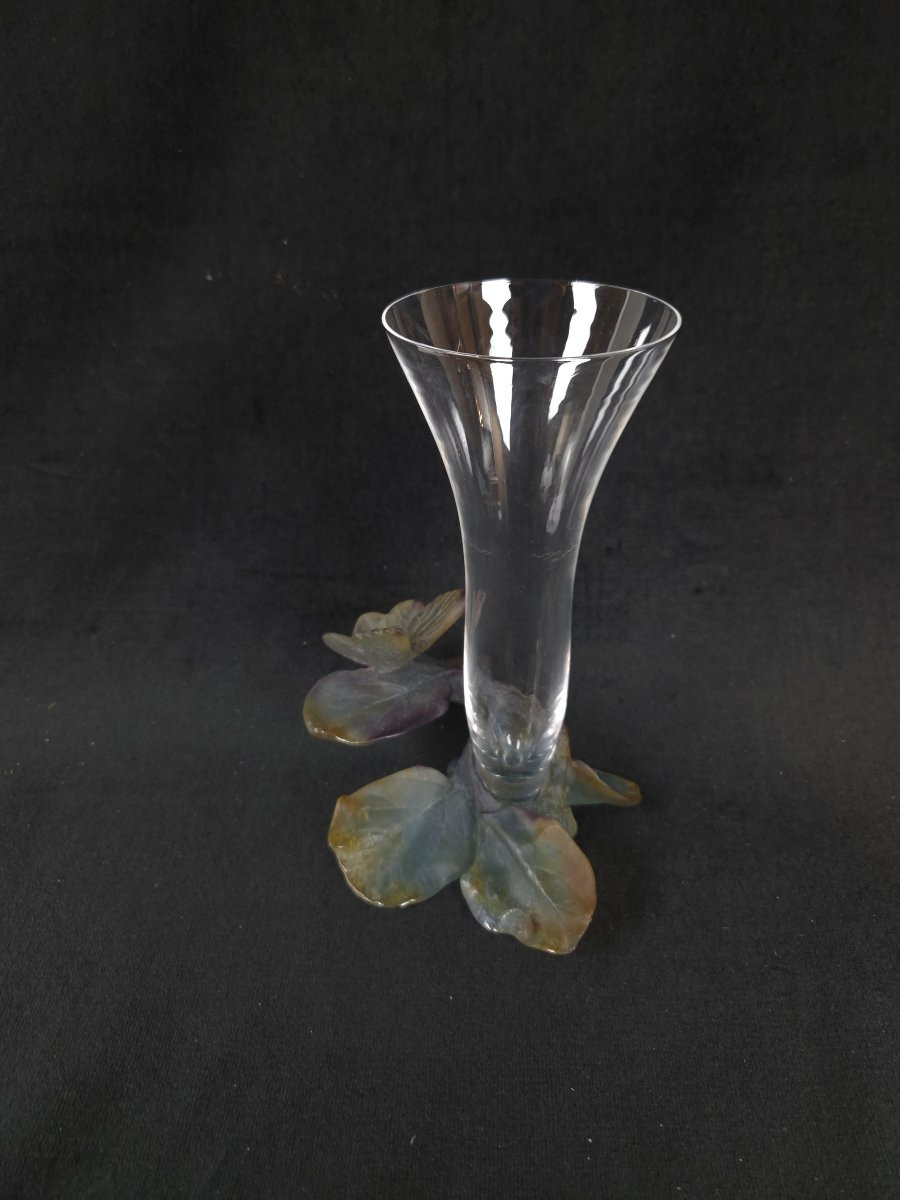 Daum France - Butterfly Soliflore Vase In Pâte De Verre And Crystal (20th Century)-photo-2
