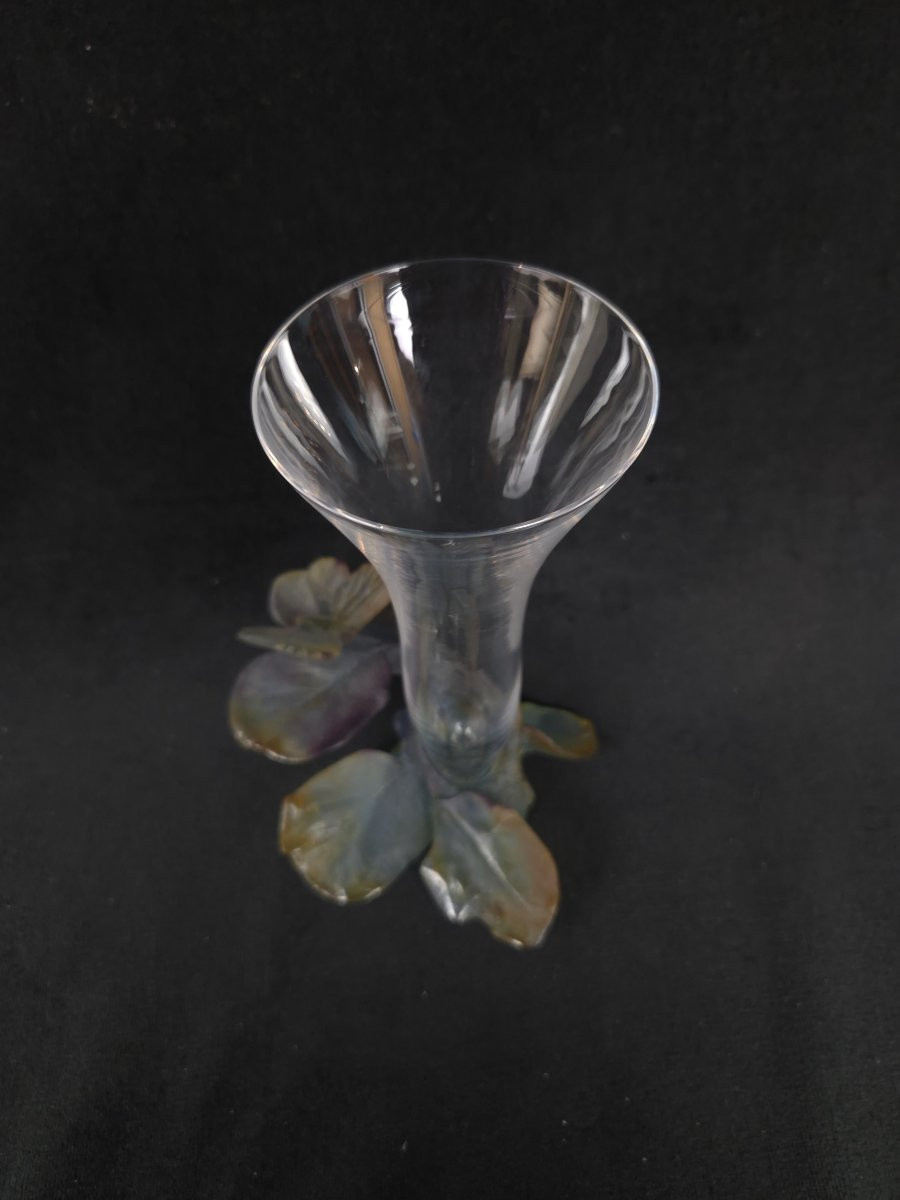Daum France - Butterfly Soliflore Vase In Pâte De Verre And Crystal (20th Century)-photo-4