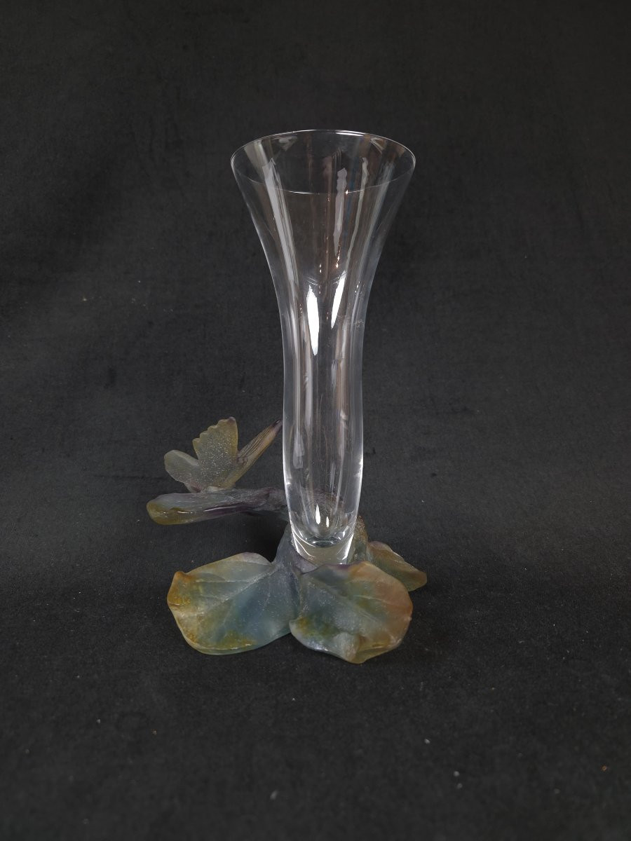 Daum France - Butterfly Soliflore Vase In Pâte De Verre And Crystal (20th Century)-photo-2