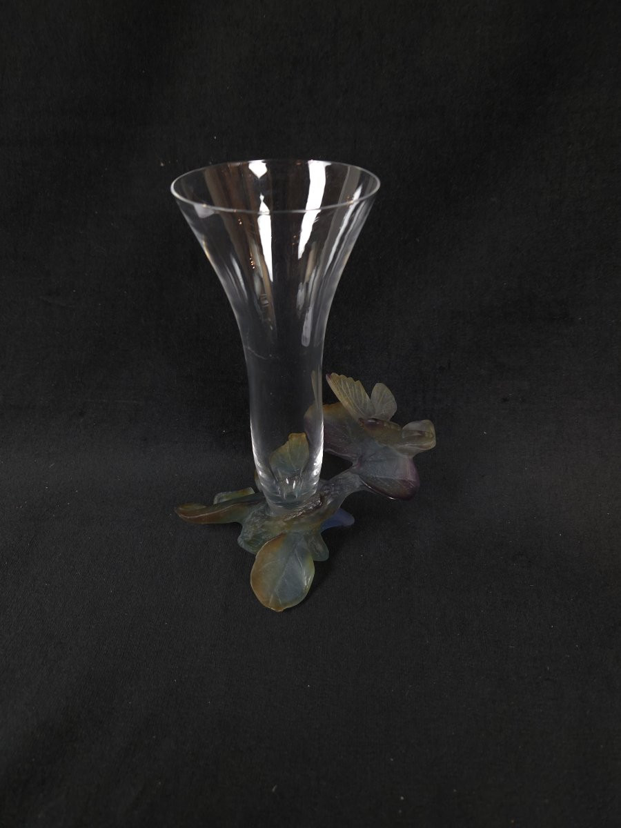 Daum France - Butterfly Soliflore Vase In Pâte De Verre And Crystal (20th Century)-photo-3