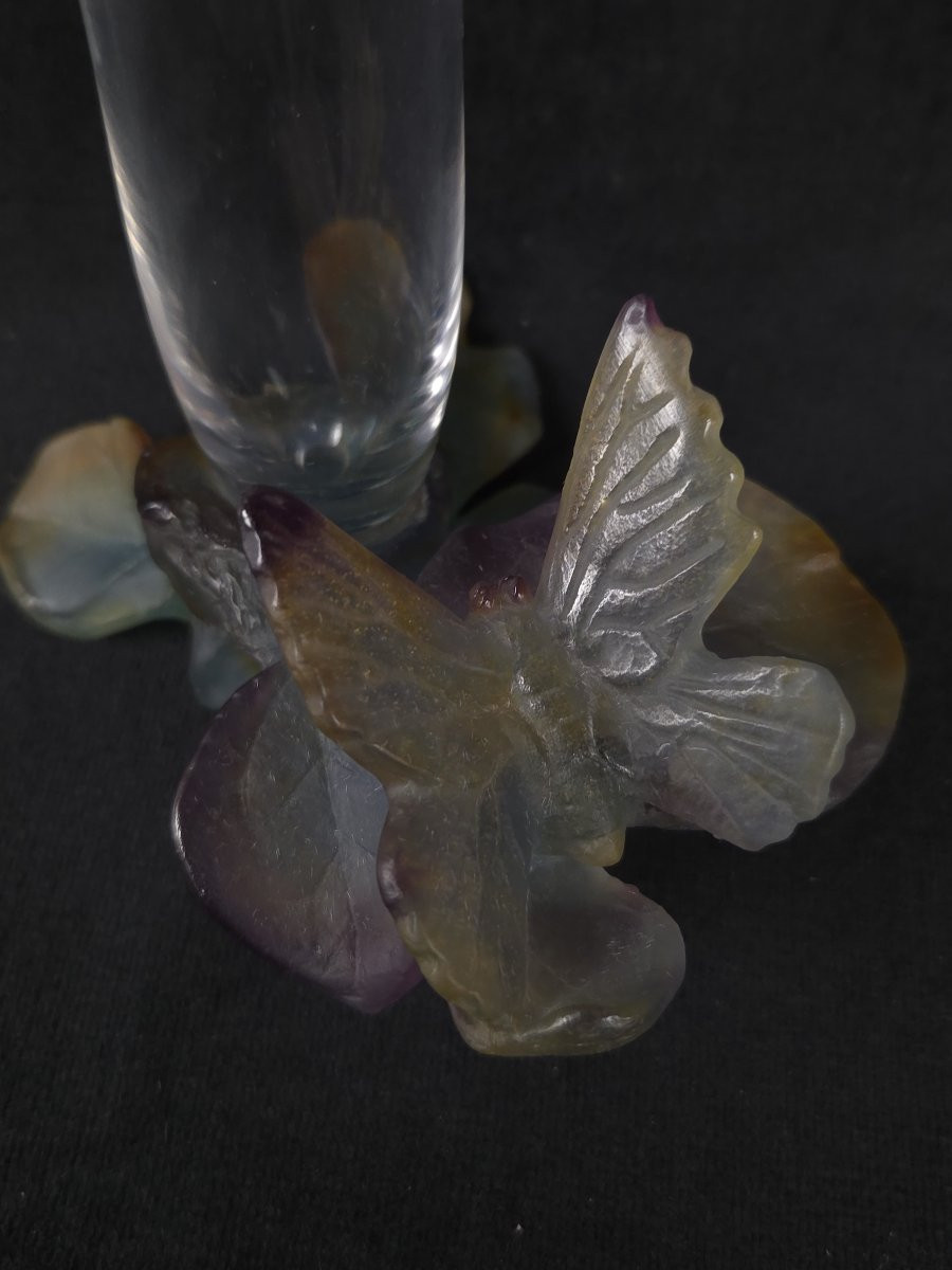 Daum France - Butterfly Soliflore Vase In Pâte De Verre And Crystal (20th Century)-photo-5