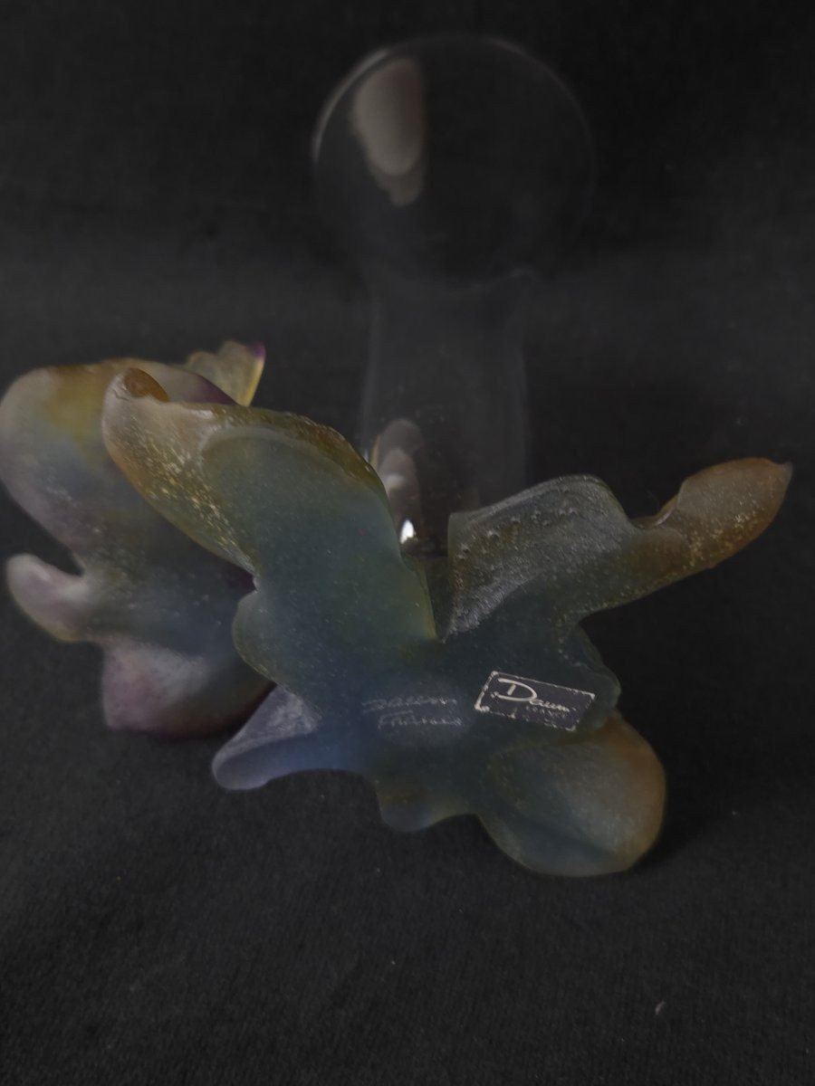 Daum France - Butterfly Soliflore Vase In Pâte De Verre And Crystal (20th Century)-photo-6