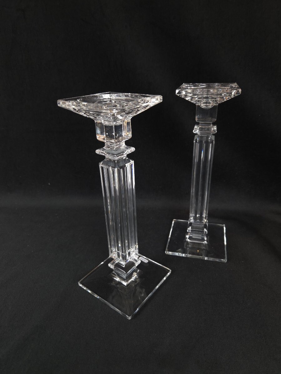Pair Of Bohemian Crystal Candlesticks (20th Century)-photo-2