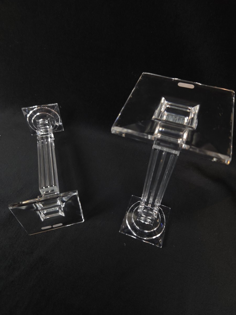 Pair Of Bohemian Crystal Candlesticks (20th Century)-photo-1
