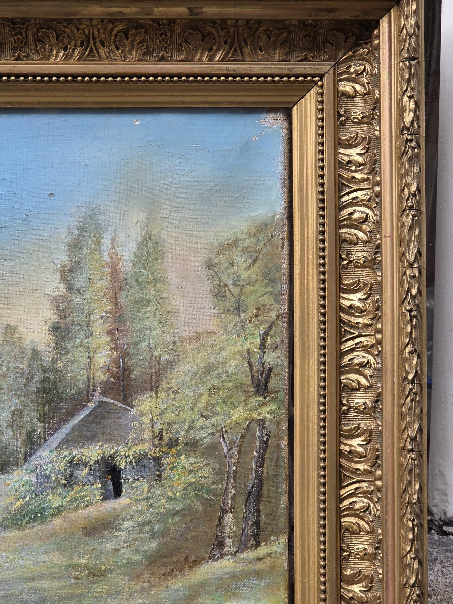 Edouard Charpentier (XIXe siècle) - Huile sur toile - Paysage bucolique à la maison de campagne-photo-4