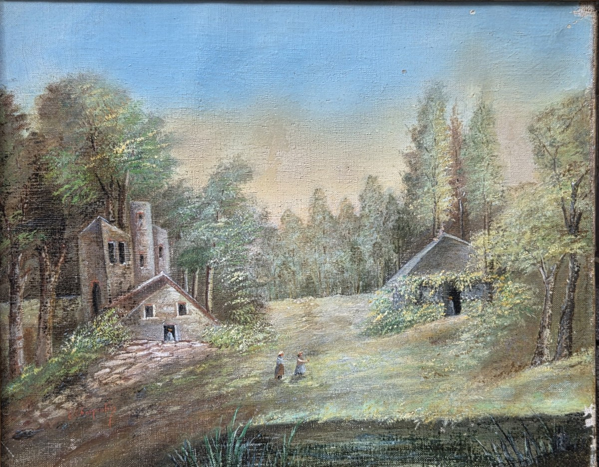 Edouard Charpentier (XIXe siècle) - Huile sur toile - Paysage bucolique à la maison de campagne