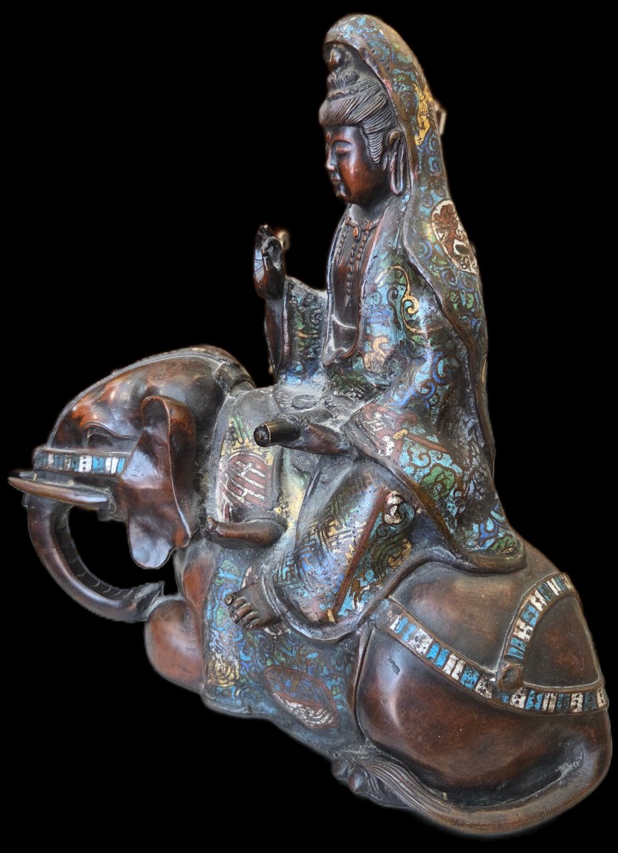 Cloisonné Bronze - Buddhist Divinity (samantabhadra) - China - 19th Century-photo-2