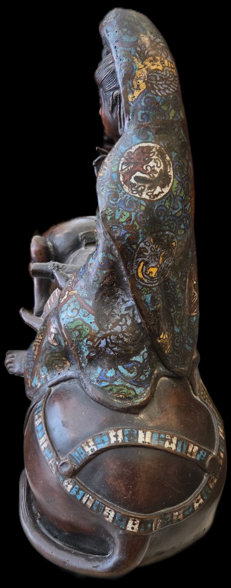 Cloisonné Bronze - Buddhist Divinity (samantabhadra) - China - 19th Century-photo-3