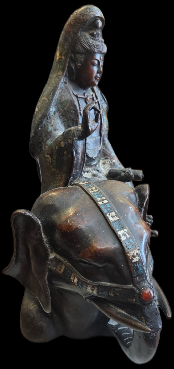 Cloisonné Bronze - Buddhist Divinity (samantabhadra) - China - 19th Century-photo-1